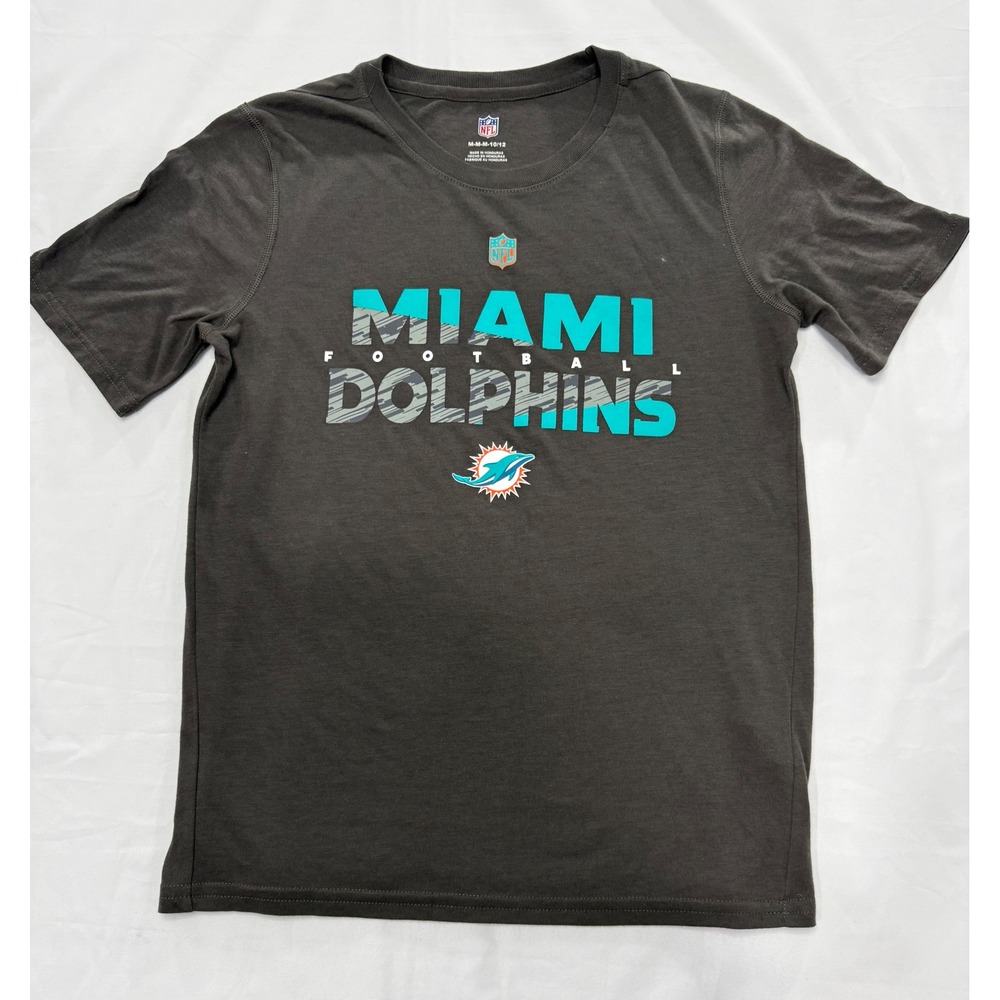 NFL Miami Dolphins Kids Gray Graphic T-Shirt Youth Medium 10/12 Football Tee